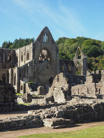 Tintern Abbey (Abaty Tyndyrn in Welsh) ruins in Tintern, UKの写真素材