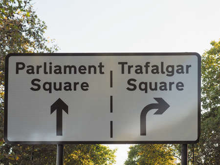 Parliament Square and Trafalgar Square direction arrow signの写真素材