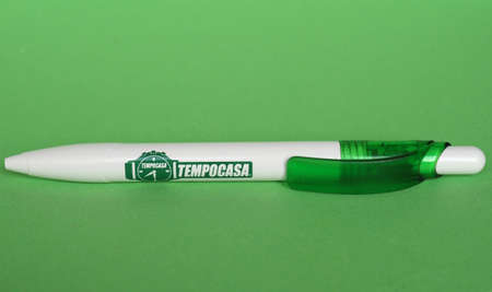 MILAN, ITALY - CIRCA NOVEMBER 2019: Tempocasa real estate agent logo on a penのeditorial素材