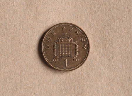 1 penny coin money (GBP), currency of United Kingdomの写真素材