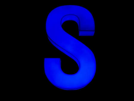 Blue neon light capital letter S over black backgroundの写真素材