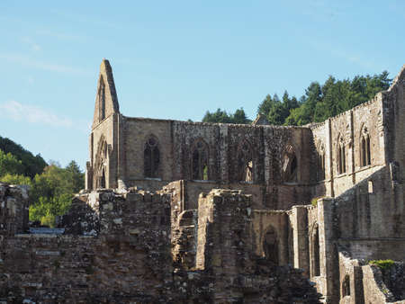 Tintern Abbey (Abaty Tyndyrn in Welsh) ruins in Tintern, UKの写真素材