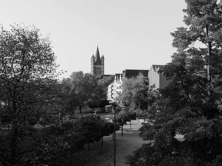 Altstadt (meaning Old Town) in Koeln, Germany in black and white
