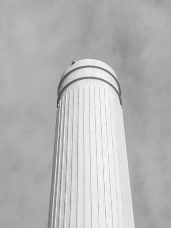 Chimney of Battersea Power Station in London, UK in black and whiteの写真素材
