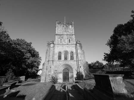 Parish and Priory Church of St Mary in Chepstow, UK in black and whiteの写真素材