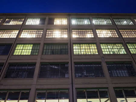 TURIN, ITALY - CIRCA NOVEMBER 2019: The Lingotto centre at night. Designed by Matte Trucco in 1919 as a Fiat car factory, is now a conference and business centre restored by Renzo Pianoのeditorial素材