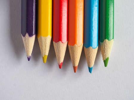 colour pencil crayons of many different colorsの写真素材