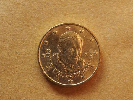 50 cents money (EUR), currency of European Union, commemorative coin showing Pope Benedictus XVI