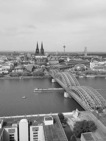 KOELN, GERMANY - CIRCA AUGUST 2019: Aerial view of the city in black and whiteのeditorial素材