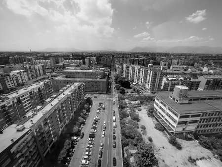 Aerial view of the city of Turin, Italy in black and whiteの写真素材