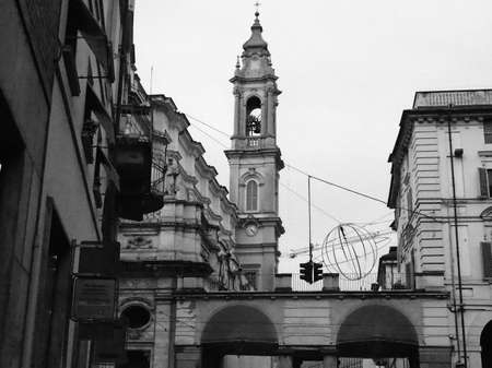Santissima Annunziata parish church in Turin, Italy in black and whiteの写真素材