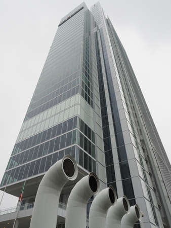 TURIN, ITALY - CIRCA DECEMBER 2019: Intesa San Paolo headquarters skyscraper designed by Renzo Piano