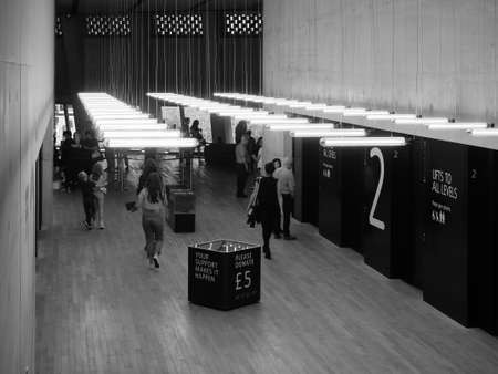 LONDON, UK - CIRCA SEPTEMBER 2019: Olafur Eliasson yellow lights art installation at Tate Modern art...