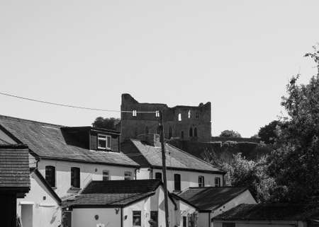 View of the city of Chepstow in Chepstow, UK in black and whiteの写真素材
