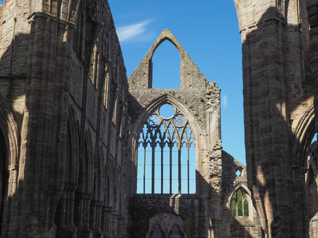 TINTERN, UK - CIRCA SEPTEMBER 2019: Tintern Abbey (Abaty Tyndyrn in Welsh) ruinsのeditorial素材