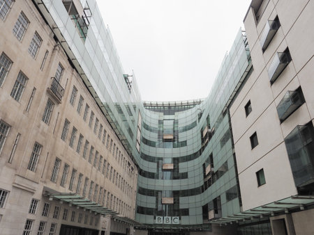 LONDON, UK - CIRCA SEPTEMBER 2019: BBC Broadcasting House headquarters of the British Broadcasting Corporation in Portland Placeのeditorial素材