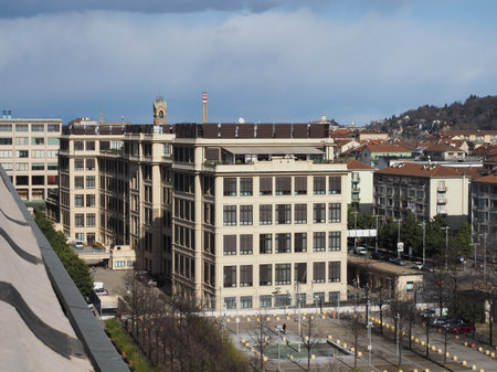 TURIN, ITALY - CIRCA FEBRUARY 2020: Aerial view of the cityのeditorial素材