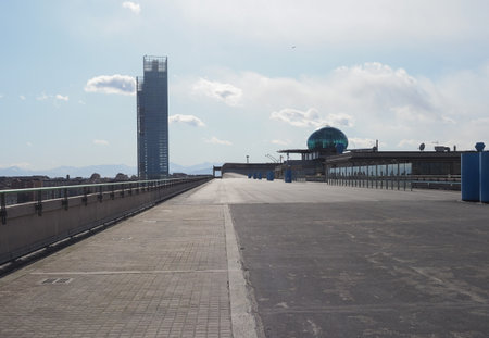 TURIN, ITALY - CIRCA FEBRUARY 2020: The Lingotto centre designed by Matte Trucco in 1919 as a Fiat car factory is now a conference and business centre restored by Renzo Pianoのeditorial素材