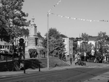 CHEPSTOW, UK - CIRCA SEPTEMBER 2019: View of the city of Chepstow in black and whiteのeditorial素材