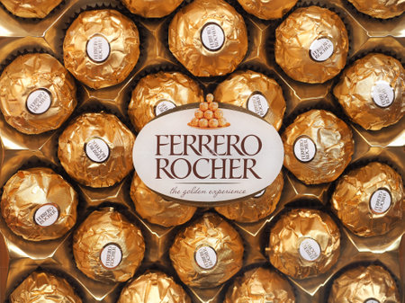 ALBA, ITALY - CIRCA FEBRUARY 2020: Ferrero Rocher chocolateのeditorial素材