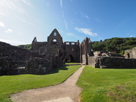 TINTERN, UK - CIRCA SEPTEMBER 2019: Tintern Abbey (Abaty Tyndyrn in Welsh) ruins