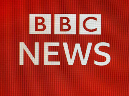 LONDON, UK - CIRCA APRIL 2020: BBC News sign on a tv screenのeditorial素材