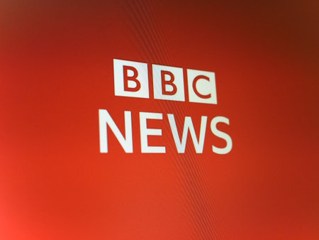 LONDON, UK - CIRCA APRIL 2020: BBC News sign on a tv screenのeditorial素材