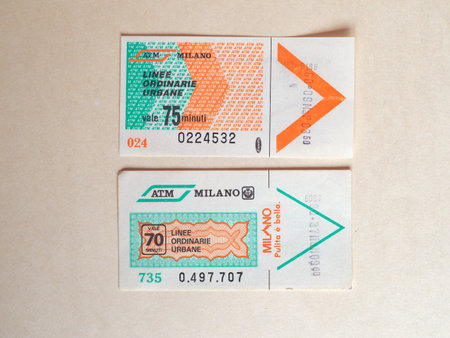 MILAN, ITALY - CIRCA JUNE 2020: Vintage Milan public transport ticketのeditorial素材