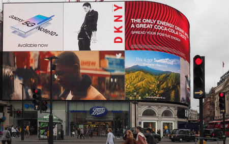 LONDON, UK - CIRCA SEPTEMBER 2019: Billboard at Piccadilly Circusのeditorial素材