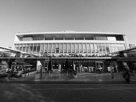 LONDON, UK - CIRCA SEPTEMBER 2019: The Royal Festival Hall built as part of the Festival of Britain national celebrations in 1951 is still in use as a major music and entertainment venue in black and whiteのeditorial素材