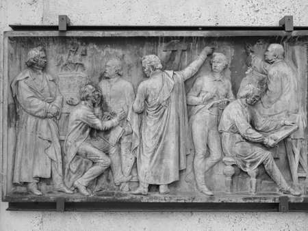 KOELN, GERMANY - CIRCA AUGUST 2019: Memorial for King Friedrich Wilhelm III in Heumarkt square in black and whiteのeditorial素材