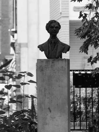 LONDON, UK - CIRCA SEPTEMBER 2019: Statue of British philosopher Bertrand Russell in Red Lion square...