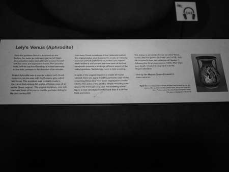LONDON, UK - CIRCA SEPTEMBER 2019: Ancient statue of Venus Aphrodite goddess of love at the British Museum in black and whiteのeditorial素材