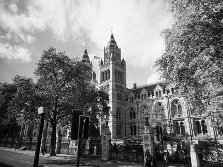 LONDON, UK - CIRCA SEPTEMBER 2019: The Natural History Museum on Exhibition Road in South Kensington in black and whiteのeditorial素材