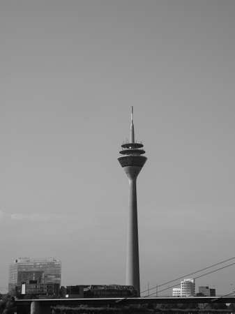 DUESSELDORF, GERMANY - CIRCA AUGUST 2019: Rheinturm television tower in black and whiteのeditorial素材