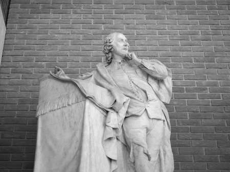 LONDON, UK - CIRCA SEPTEMBER 2019: William Shakespeare sculpture by Louis Roubiliac at the British Library in black and whiteのeditorial素材