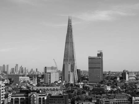LONDON, UK - CIRCA SEPTEMBER 2019: The Shard skyscraper designed by Italian architect Renzo Piano is the highest building in town in black and whiteのeditorial素材