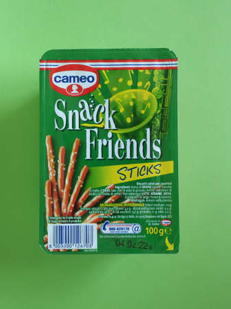 BIELEFELD, GERMANY - CIRCA APRIL 2021: Box of Cameo snack friends sticks