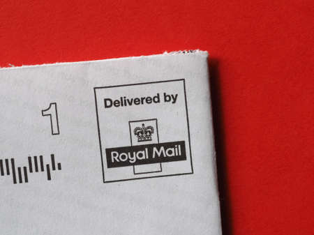 LONDON, UK - CIRCA APRIL 2021: Royal Mail postage meter on letter envelopeのeditorial素材