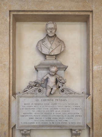 TURIN, ITALY - CIRCA AUGUST 2021: Statue of Amedeo Peyron at Turin University circa 1870 by unknown artistのeditorial素材
