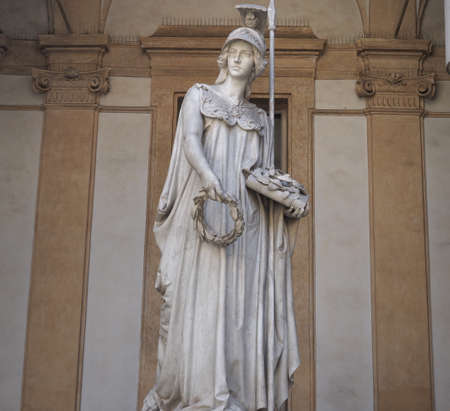 TURIN, ITALY - CIRCA AUGUST 2021: Statue of Minerva goddess of science at Turin University circa 1858 by sculptor Vincenzo Velaのeditorial素材