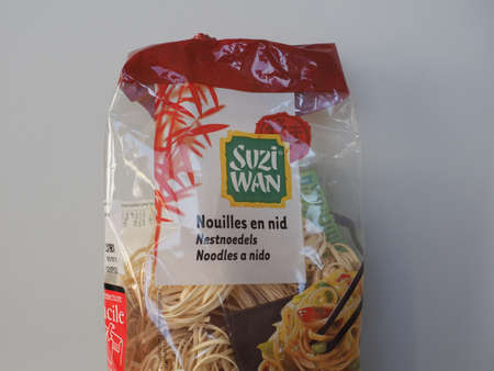 AMSTERDAM, NETHERLANDS - CIRCA DECEMBER 2021: Packet of Suzi Wan nest noodlesのeditorial素材