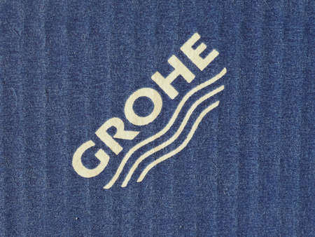 HEMER, GERMANY - CIRCA DECEMBER 2021: Grohe sign on product box
