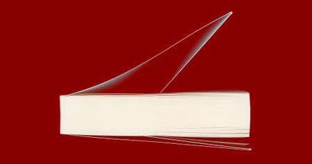 Elegant partially open book over red backgroundの写真素材