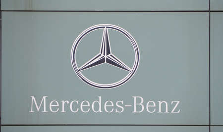 BERLIN, GERMANY - CIRCA FEBRUARY 2022: Mercedes Benz car dealer storefront sign