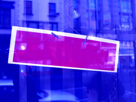 blank shop sign with copy space for your own message purple lightの写真素材