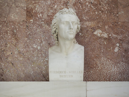 DONAUSTAUF, GERMANY - CIRCA JUNE 2022: Bust of poet Friedrich von Schiller at Walhalla temple by sculptor Dannecker circa 1794のeditorial素材