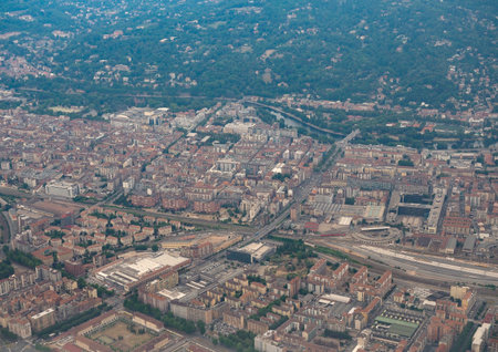 Aerial view of the city of Turin, Italyの写真素材