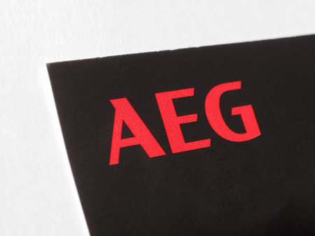 FRANKFURT, GERMANY - CIRCA NOVEMBER 2022: AEG sign on refrigerator labelのeditorial素材