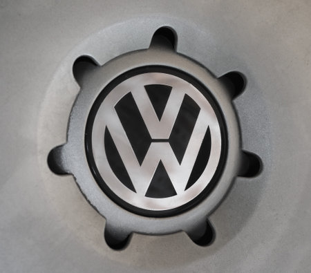 WOLFSBURG, GERMANY - CIRCA NOVEMBER 2022: Volkswagen sign on a car wheelのeditorial素材